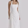 Tallulah White Halter Neck Cotton Midi Dress