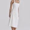 Tallulah White Halter Neck Cotton Midi Dress