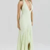 Tamara Pistachio Georgette Draped Midi Dress