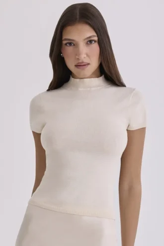 Tamra Ivory Cotton + Cashmere Short Sleeve Top