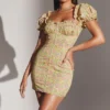 Tanaya Vintage Floral Puff Sleeve Mini Dress