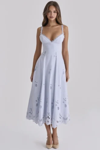 Tatiana Bluebell Lace + Cotton Broderie Anglais Midi Sundress