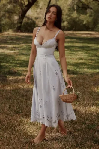 Tatiana Bluebell Lace + Cotton Broderie Anglais Midi Sundress