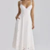 Tatiana White Cotton Broderie Anglaise Midi Sundress