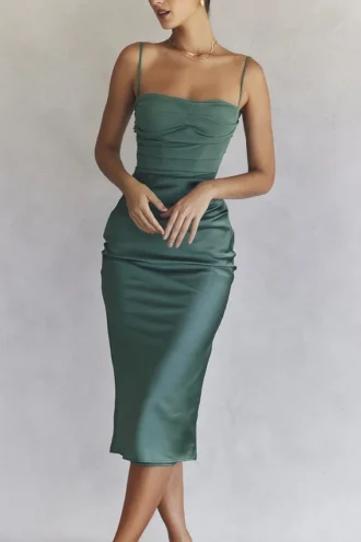 Teia Forest Draped Corset Midi Dress