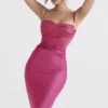 Teia Hot Pink Draped Corset Midi Dress
