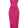 Teia Hot Pink Draped Corset Midi Dress