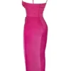 Teia Hot Pink Draped Corset Midi Dress