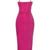 Teia Hot Pink Draped Corset Midi Dress