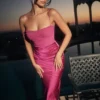 Teia Hot Pink Draped Corset Midi Dress