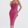 Teia Hot Pink Draped Corset Midi Dress