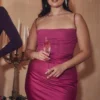 Teia Hot Pink Draped Corset Midi Dress