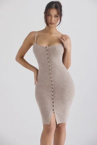 Teva Beige Cashmere Knit Midi Dress