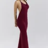 Thalina Wine Draped Halter Neck Maxi Dress