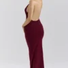 Thalina Wine Draped Halter Neck Maxi Dress