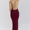 Thalina Wine Draped Halter Neck Maxi Dress