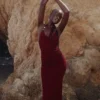 Thalina Wine Draped Halter Neck Maxi Dress