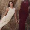 Thalina Wine Draped Halter Neck Maxi Dress