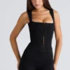 The Balconette Black Fitted Corset Top