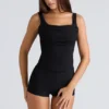 The Drape Neck Black Corset Top