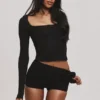 The Long Sleeve Black Corset Top