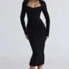 The Naomi Black Long Sleeve Bandage Midi Dress