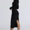 The Naomi Black Long Sleeve Bandage Midi Dress