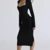 The Naomi Black Long Sleeve Bandage Midi Dress