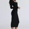 The Naomi Black Long Sleeve Bandage Midi Dress