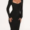 The Naomi Black Long Sleeve Bandage Midi Dress