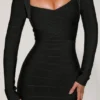 The Naomi Black Long Sleeve Bandage Midi Dress