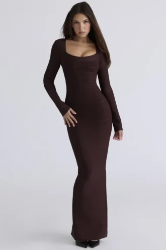 The OG Chocolat Long Sleeve Bandage Maxi Dress