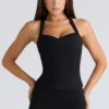 The Peekaboo Black Halter Neck Corset Top