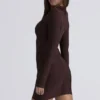 The Super Plunge Chocolate Long Sleeve Bandage Mini Dress