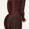 The Super Plunge Chocolate Long Sleeve Bandage Mini Dress