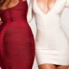 The Super Plunge Vanilla Long Sleeve Bandage Mini Dress