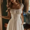 Thea White Voile + Broderie Anglais Maxi Dress