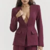 Theodora Wine Deep V Blazer