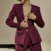 Theodora Wine Deep V Blazer