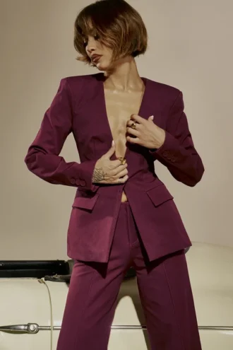 Theodora Wine Deep V Blazer