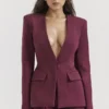 Theodora Wine Deep V Blazer