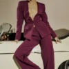 Theodora Wine Deep V Blazer