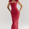 Tiff Holly Red Velvet Lace Maxi Dress