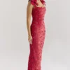 Tiff Holly Red Velvet Lace Maxi Dress