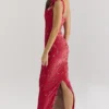 Tiff Holly Red Velvet Lace Maxi Dress