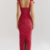 Tiff Holly Red Velvet Lace Maxi Dress