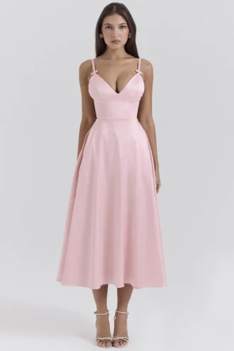 Tiffany Parisian Pink Satin A-Line Midi Dress