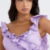Tink Orchid Satin Ruffle Mini Dress