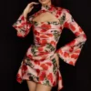 Toira Rose Print Draped Corset Dress