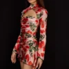 Toira Rose Print Draped Corset Dress